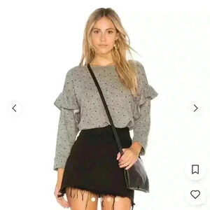 Current Elliot THE RUFFLE SWEATSHIRT Heather Gray With Black Mini Stars XS